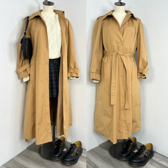Vintage Tan Belted Trench Coat Light Academia Old Money - Picture 1 of 10